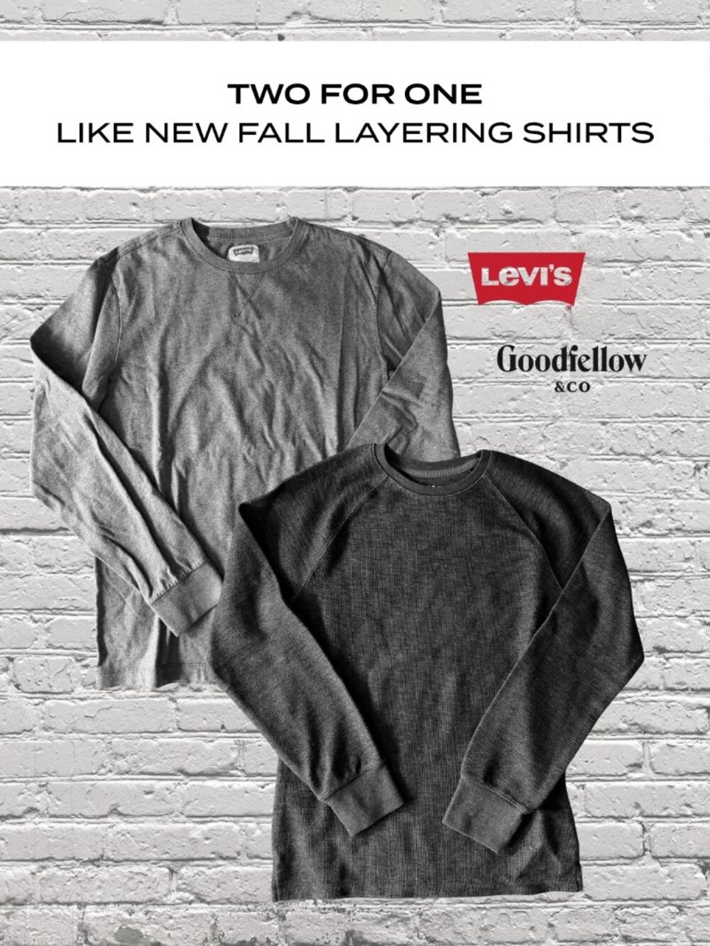 Levi's + Goodfellow & Co (2-PACK) Men’s Layering Long Sleeve Shirts Small